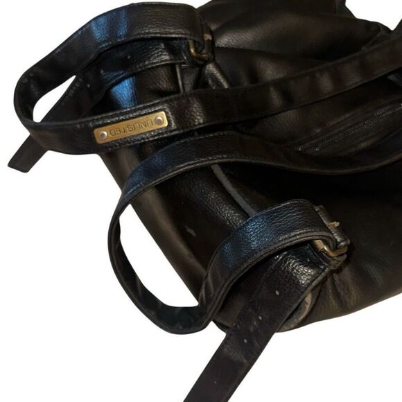 Unlisted By Kenneth Cole Black Pebbled Leather Flap Bucket Backpack Ladies Small - Picture 6 of 11